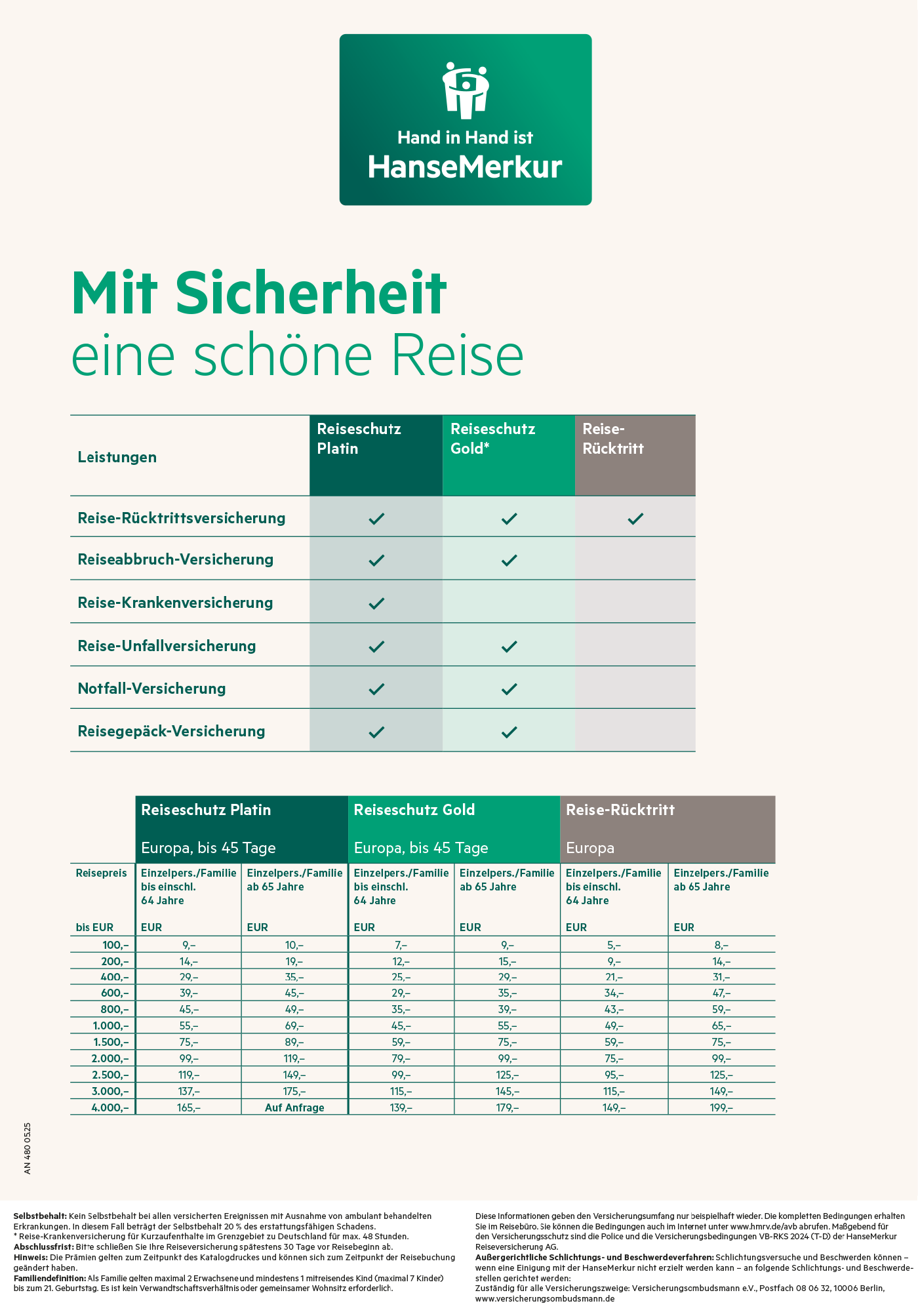 Vorschau Preisliste Reiseschutz Versicherung